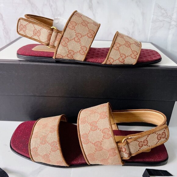 Gucci GG LOGO Monogram Wide Strap Sandal Brown/ Beige Canvas Mens UK 7.5 US 8 - Picture 11 of 12